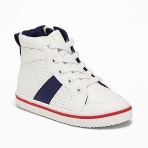 NWT Old Navy Retro High Top White Leather Basketball Sneakers Kids Shoes Laces 9
